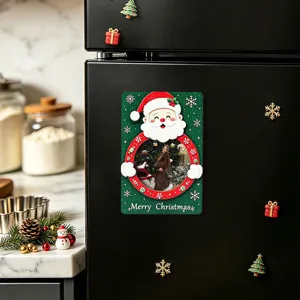 Christmas wooden photo frame refrigerator magnet, 3D holiday magnetic home decoration.