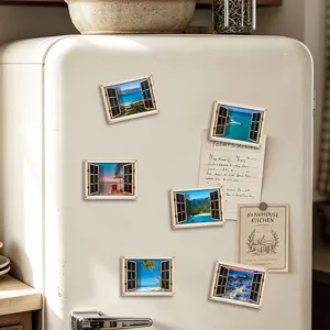 3D houten magnetische koelkast sticker nep raam landschap keuken decor magneet 6st