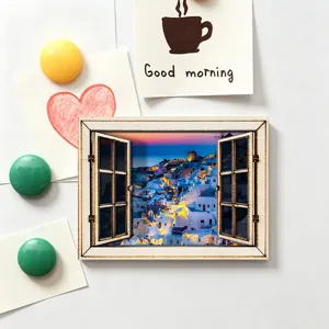 3d houten magneet koelkaststicker nep venster landschap koelkast magneet decor