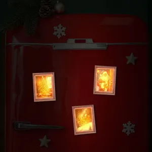 Kerst lumineuze fotolijst koelkastmagneten, schattige houten stickers voor feestelijke decoratie.