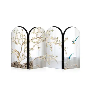 Traditional Chinese style desktop screen ornament with mirror finish and floral art.