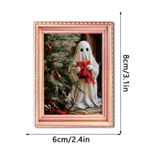 Kerst lichtgevende fotolijst koelkastmagneet, schattig spook design houten decor.