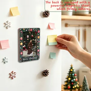 Wooden magnetic Christmas photo frame fridge sticker festive home decor holiday gift magnet