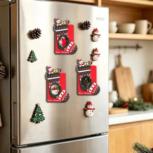 Christmas wooden magnetic photo frame fridge stickers 3D holiday kitchen decor magnets