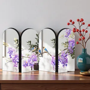Acrylic folding screen tabletop ornament featuring traditional Chinese wisteria bird art.