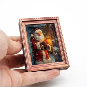 Kerst houten lichtgevende fotolijst koelkastmagneet decoratieve detailweergave view.