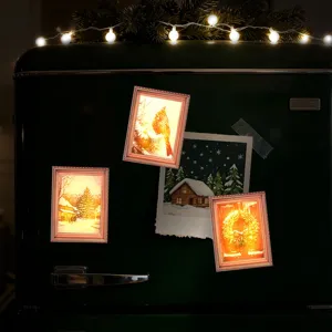 Kerst verlichte fotolijst koelkastmagneet hout magnetische decoratie detailweergave