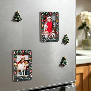 Christmas wooden magnetic photo frame fridge magnets set holiday home decor fridge sticker