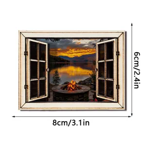 3D houten magnetische koelkast magneet nep raam sticker landschap huis decoratie
