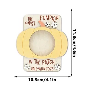Halloween wooden magnetic photo frame pumpkin holiday home decor refrigerator magnet display