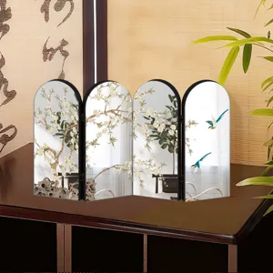 Chinese Style Tabletop Folding Screen Decorative Mirror Ornament for Home Office