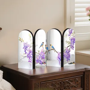 Chinese style acrylic folding screen tabletop ornament with elegant bird and flower patterns.
