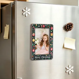 Wooden Christmas magnetic photo frame fridge sticker festive holiday home decor detail view