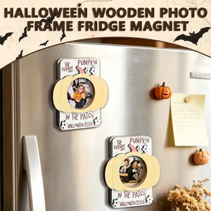 Halloween wooden photo frame fridge magnet, cute pumpkin design magnetic picture frame decor.