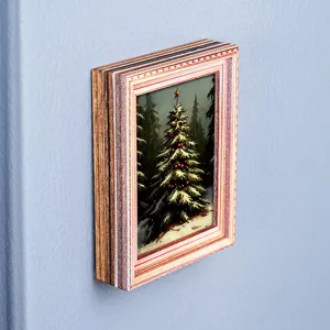Houten kerstboom fotolijst koelkastmagneet voor vakantiedecoratie en keuken thuis.