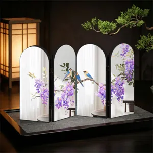 Chinese style acrylic folding screen desktop ornament with wisteria birds mirror design decor