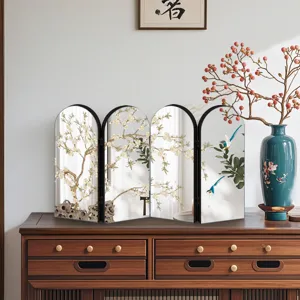 Chinese style folding mirror screen desktop ornament traditional floral design decorative tabletop piece