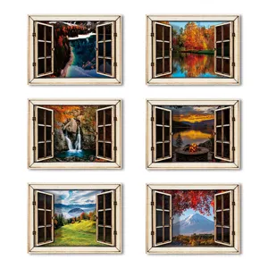 3D houten venter magnetische koelkaststicker met levendige natuurlijke landschap details.