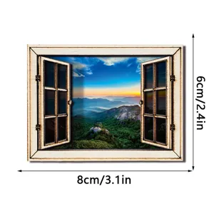 3D houten koelkastmagneet pittoresk berglandschap decoratieve magnetische sticker 8x6cm