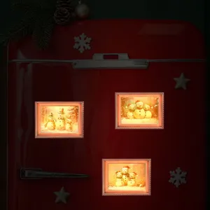 Kerst lichtgevende fotolijst koelkastmagneet, houten magnetische feestdag decoratie.