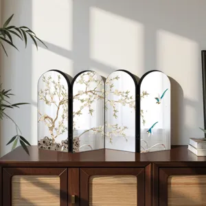 Chinese style desktop miniature folding screen ornament, four arched mirror panels detail.