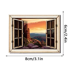 Houten 3D magnetische koelkaststicker nep venster landschap thuis keuken decoratie