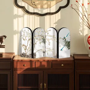 Detailed view of the Chinese style mini 4-panel folding screen mirror desktop ornament.