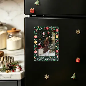Christmas wooden magnetic photo frame refrigerator magnet holiday decoration home decor detail