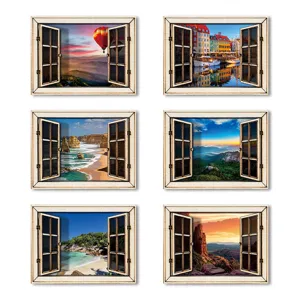 3D houten raam landschap koelkastmagneet sticker decoratief voor keuken thuis decor