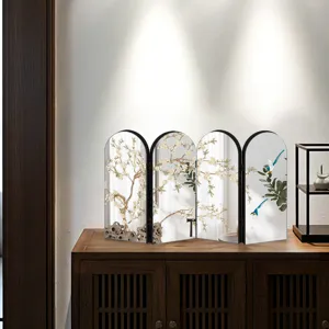 Mini tabletop mirror folding screen with traditional Chinese plum blossom art for elegant home decor.