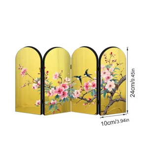 Creative Chinese Style Gold Mirror Four-Panel Folding Screen Tabletop Ornament Flower Bird