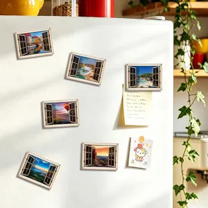 3D Houten Magnetische Koelkast Sticker Nep Venster Landschap Koelkast Magneet