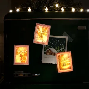 Kerst oplichtend fotolijst koelkastmagneet, houten magnetische vakantiedecoratie.