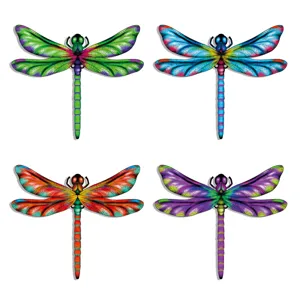 Colorful metal dragonfly wall art, iron hanging decor for garden, patio and home decoration.