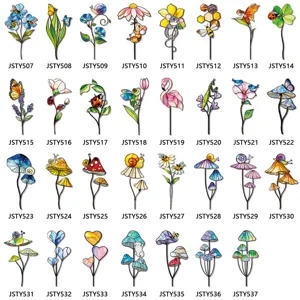 Piquet de jardin en métal plante en pot vitrail floral animal champignon décor JSTY