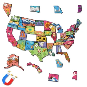 US State Cultural Magnetic Puzzle Fridge Sticker Educational Geography Toy Travel Souvenir