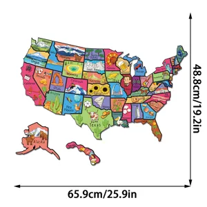 USA state map magnetic puzzle fridge sticker with cultural landmarks and geographical designs.
