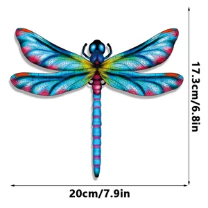 Colorful metal dragonfly wall art detail view with size 17.3x20cm for garden decoration