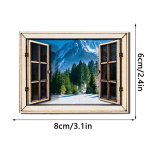 3D houten magnetische koelkaststicker sneeuwberg uitzicht raam decoratie 8x6cm