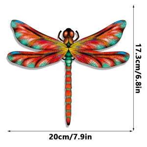 Colorful metal dragonfly wall art decor for garden, yard, and home. Durable iron craft with size.