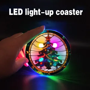Christmas LED light-up acrylic coaster, glowing party bar decoration and colorful display.