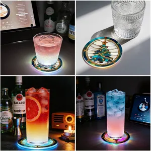 Christmas LED glowing coaster acrylic bar party decorative light up cup mat cup pad 1pc