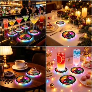 LED Light Up Acrylic Coaster Colorful Glowing Cup Mat Christmas Party Bar Table Decoration Drink Coaster