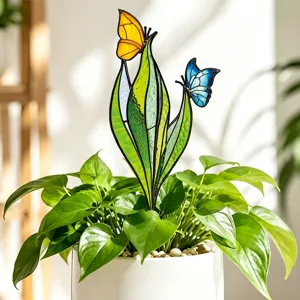 Piquet de plante papillon en vitrail decoration de jardin en metal pour pot de fleurs interieur