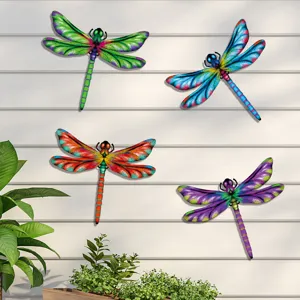 Colorful metal dragonfly wall art set of 4, perfect for indoor outdoor garden yard home decor.