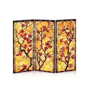 Mini paravent pliant à 3 panneaux en acrylique, décoration de bureau motif fleurs de prunier.