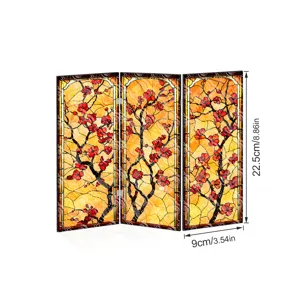 Mini paravent pliant en acrylique translucide avec motif de fleurs de prunier rouge.