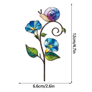Piquet de jardin en métal et verre coloré escargot volubilis décoration pot de fleurs.