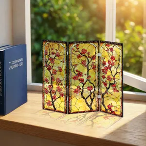 Mini écran plié en acrylique décoration de bureau avec design de fleurs de prunier translucides