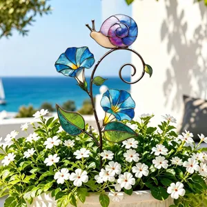 Piquet de jardin escargot en verre coloré décoration métal pour pot de fleur extérieur